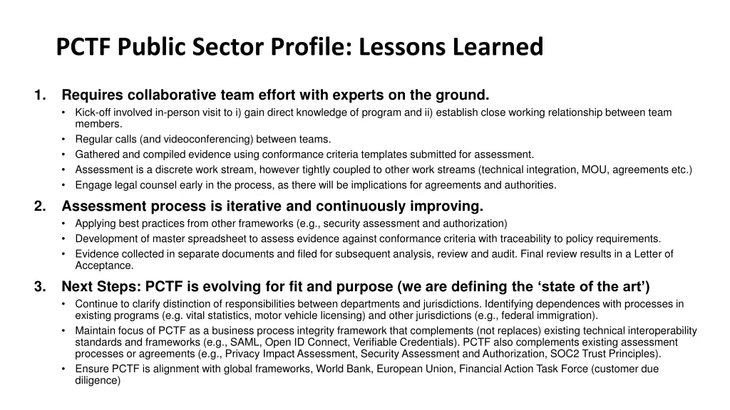 pctf public sector profile lessons learned