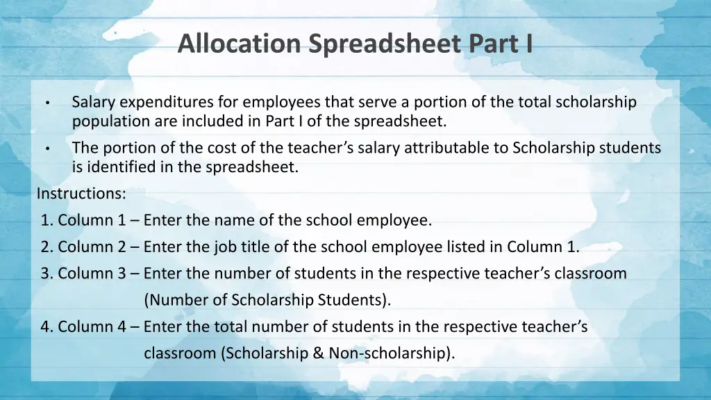 allocation spreadsheet part i