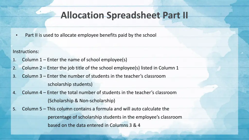 allocation spreadsheet part ii 1