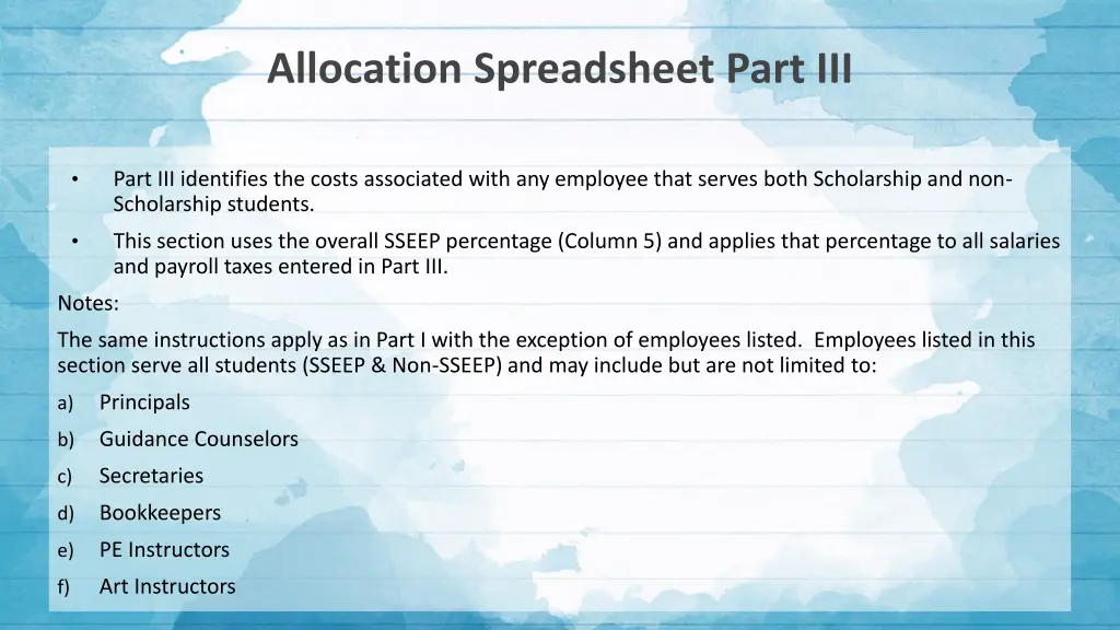 allocation spreadsheet part iii
