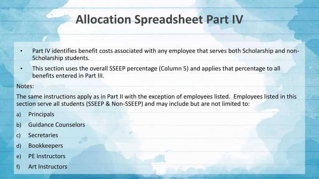 allocation spreadsheet part iv