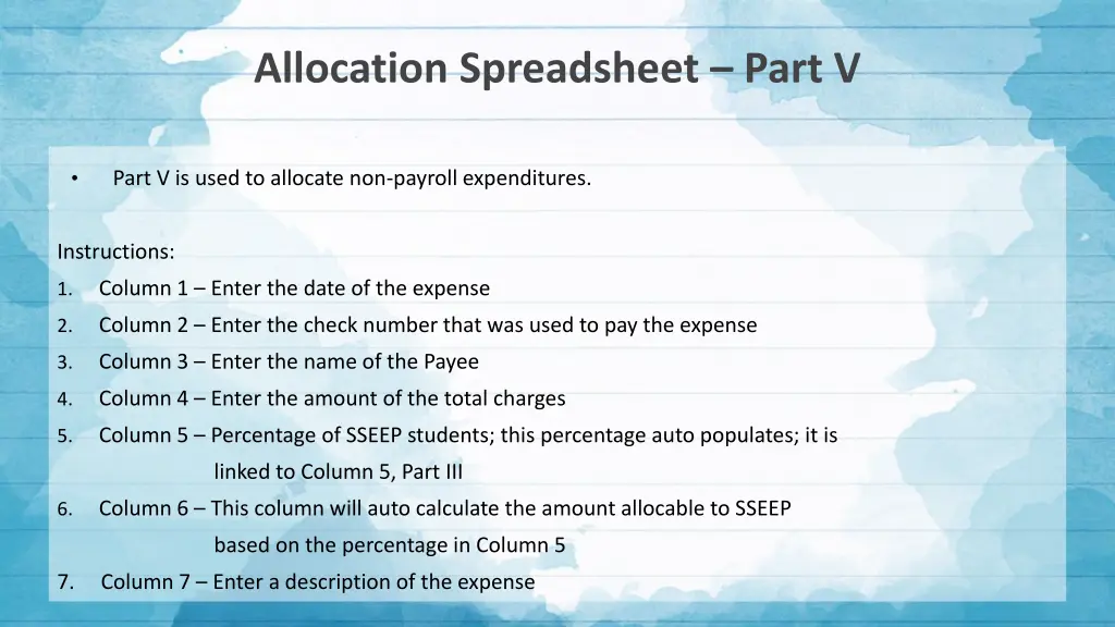 allocation spreadsheet part v