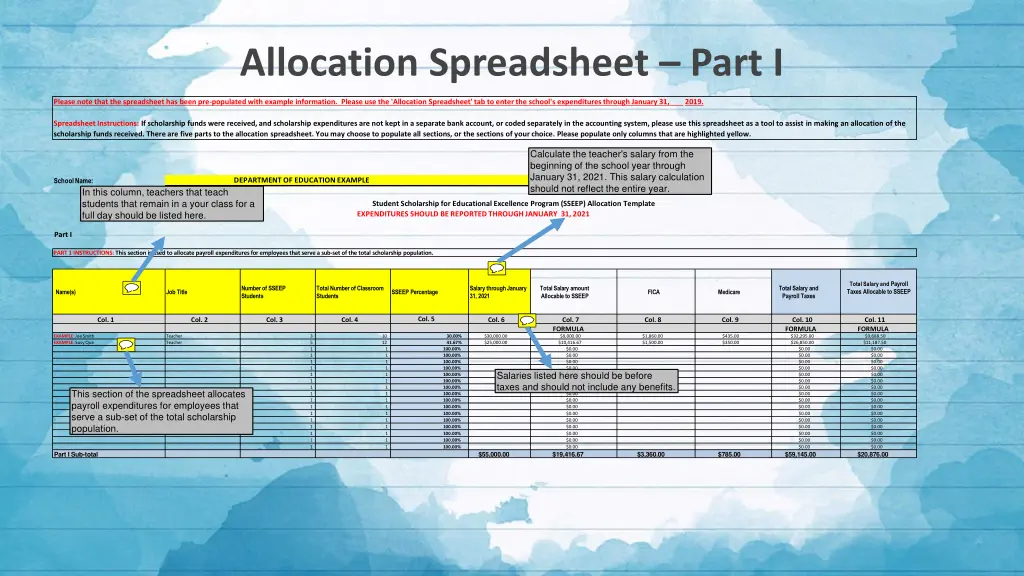 please note that the spreadsheet has been