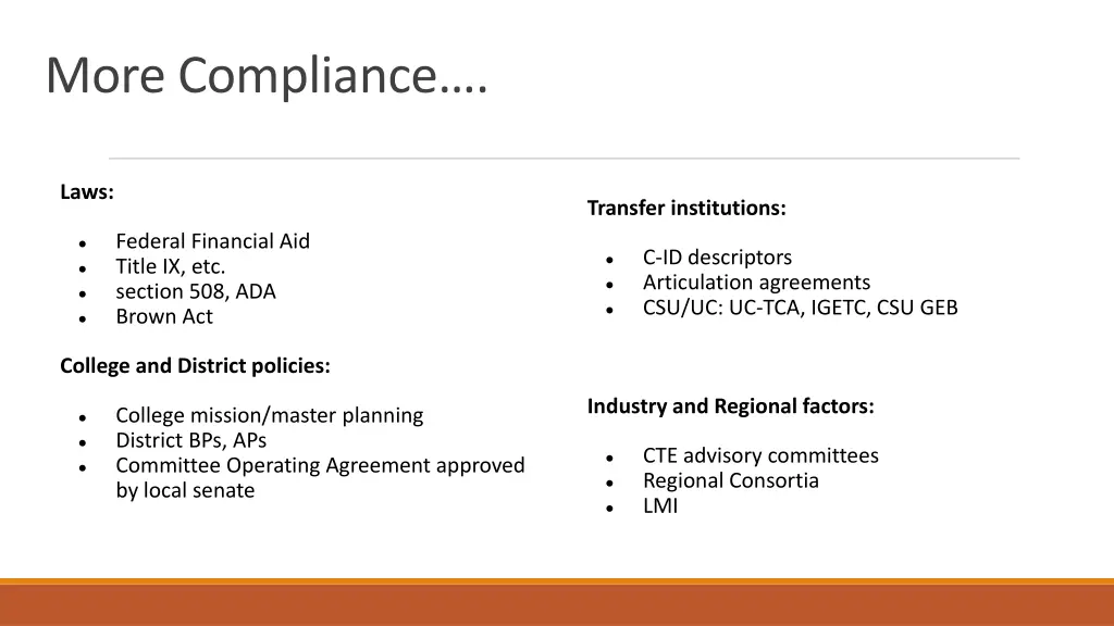 more compliance
