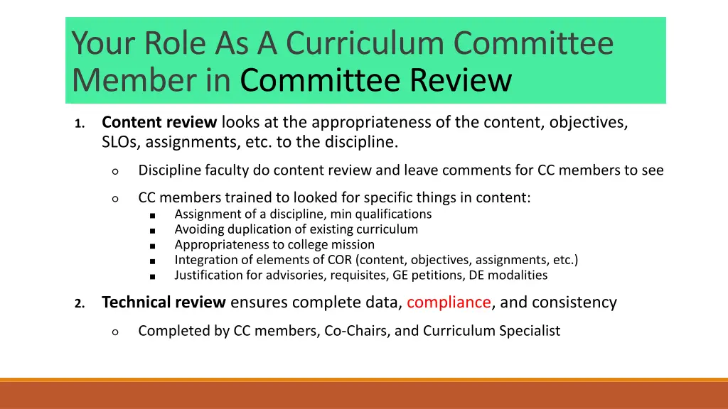 your role as a curriculum committee member