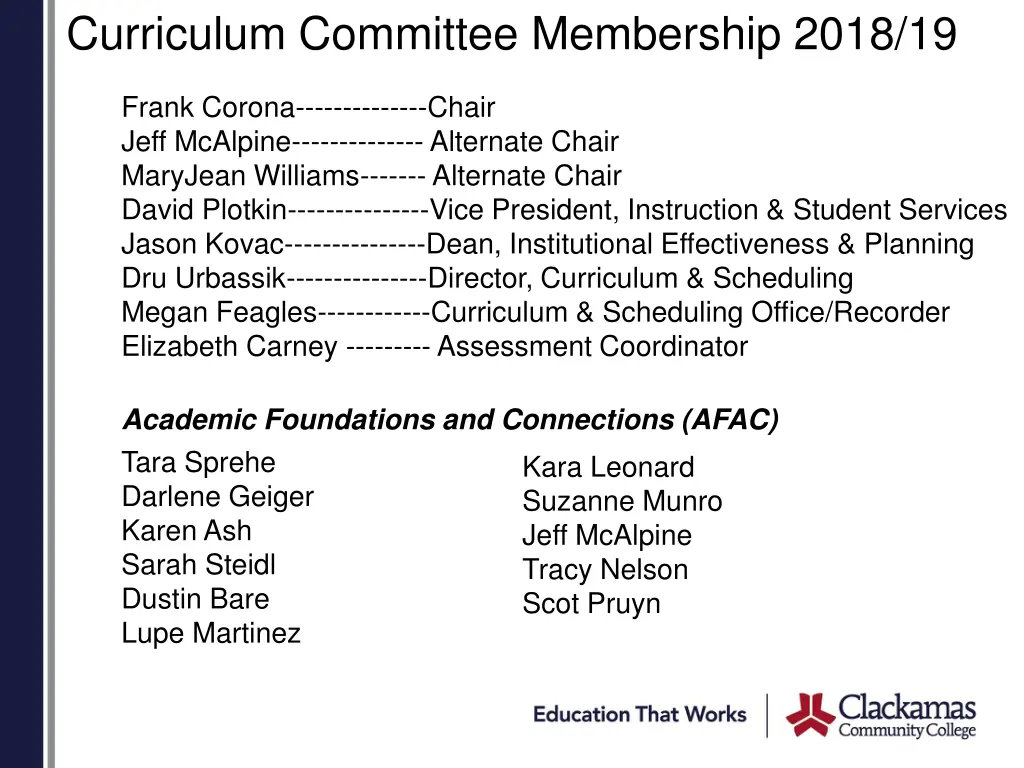 curriculum committee membership 2018 19