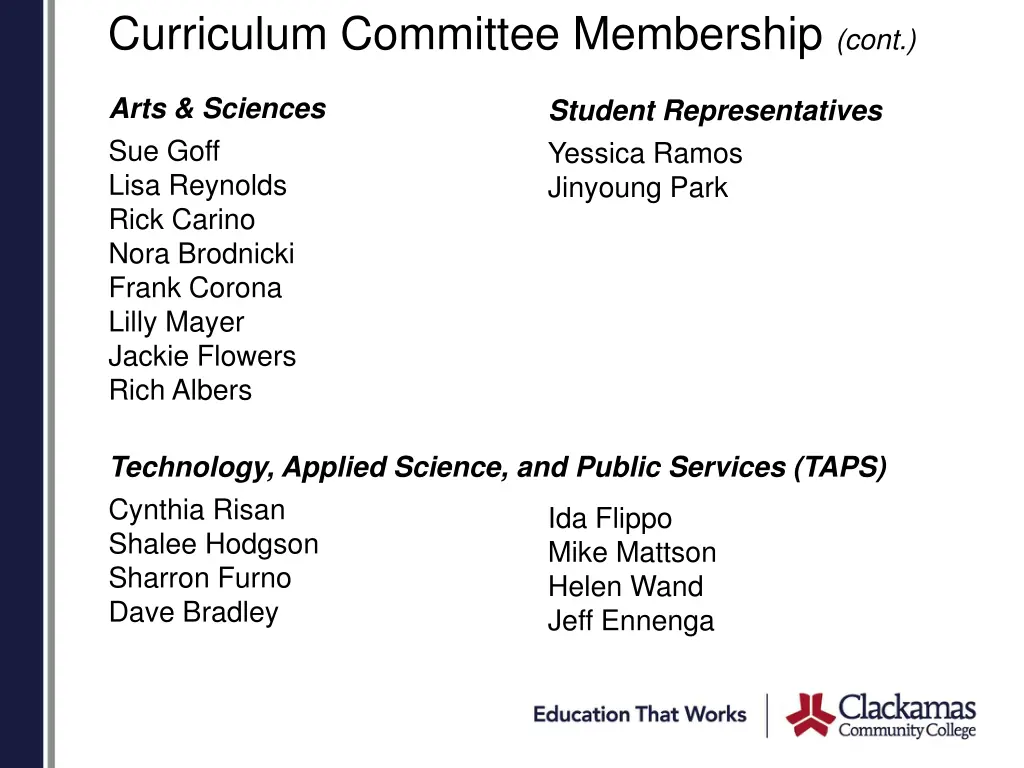 curriculum committee membership cont