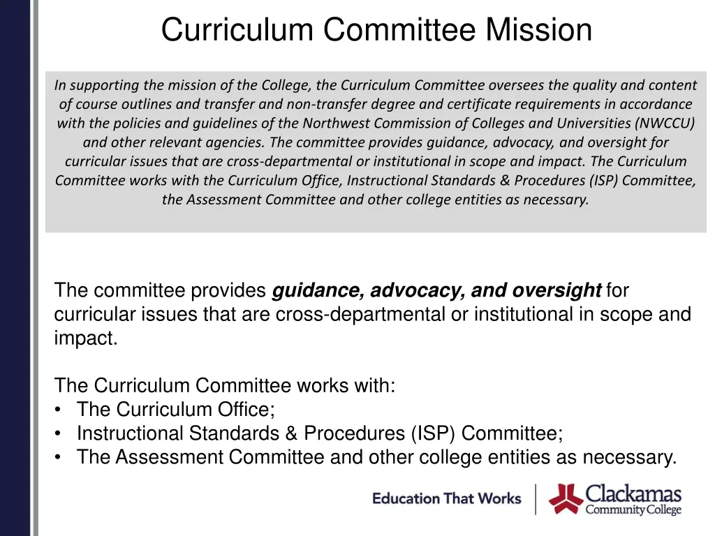 curriculum committee mission