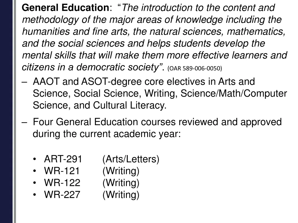 general education the introduction to the content