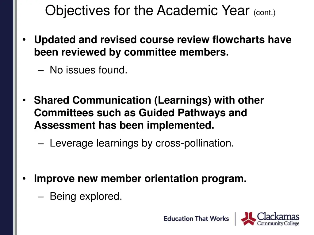 objectives for the academic year cont 1