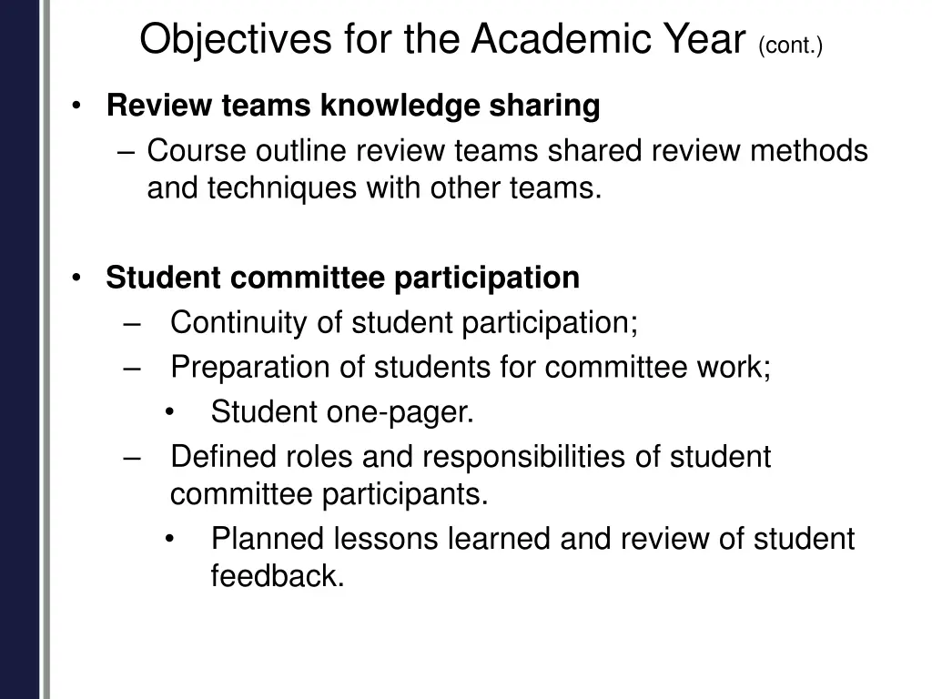 objectives for the academic year cont