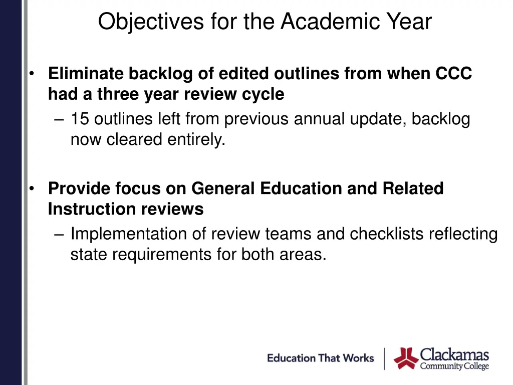 objectives for the academic year