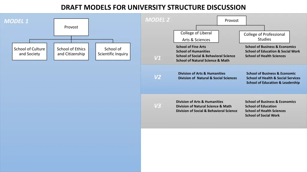 draft models for university structure discussion