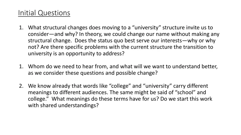 initial questions