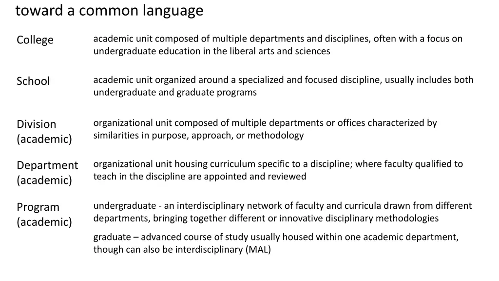toward a common language