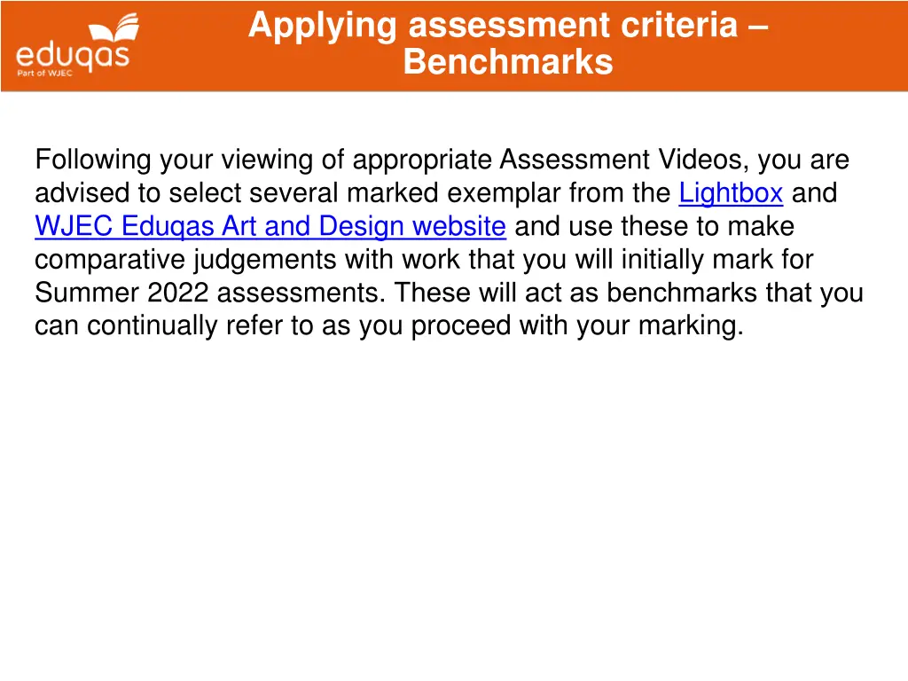 applying assessment criteria benchmarks