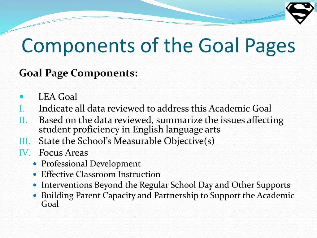 components of the goal pages
