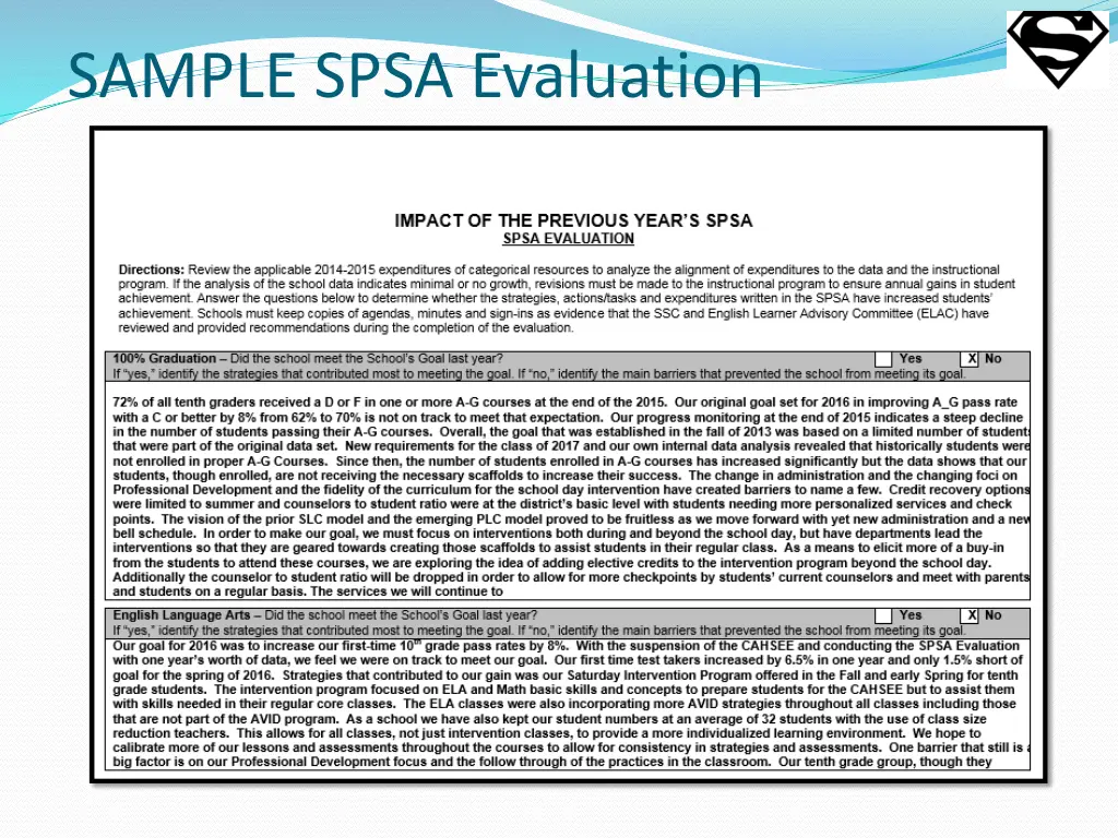 sample spsa evaluation