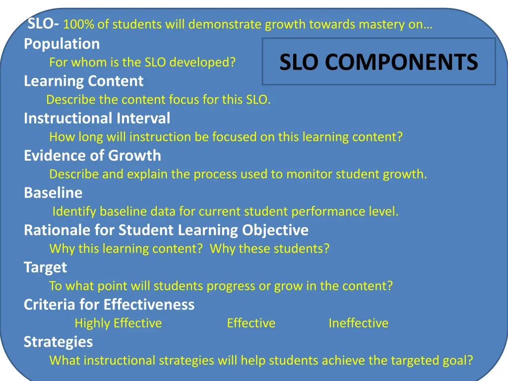 slo 100 of students will demonstrate growth