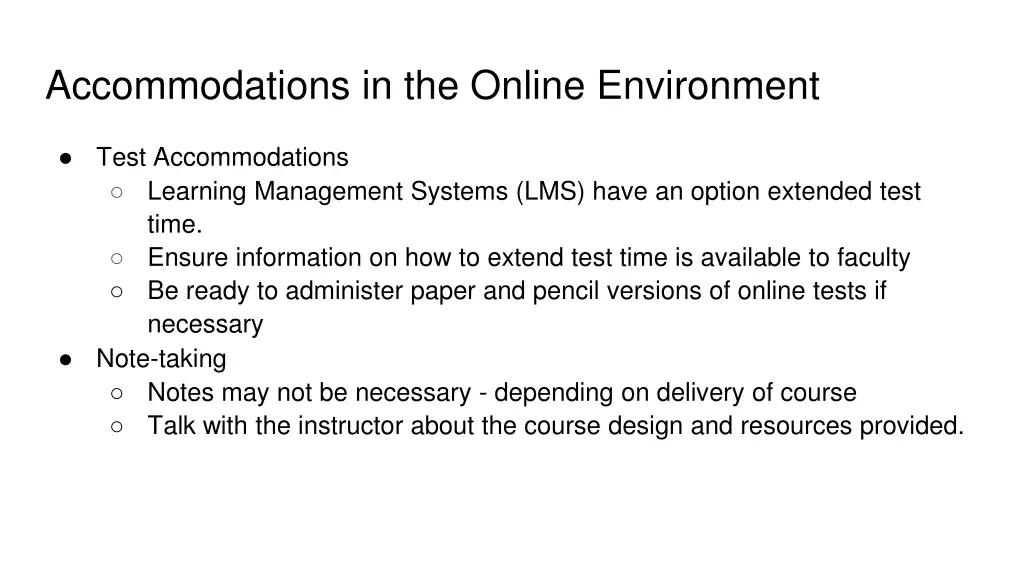 accommodations in the online environment