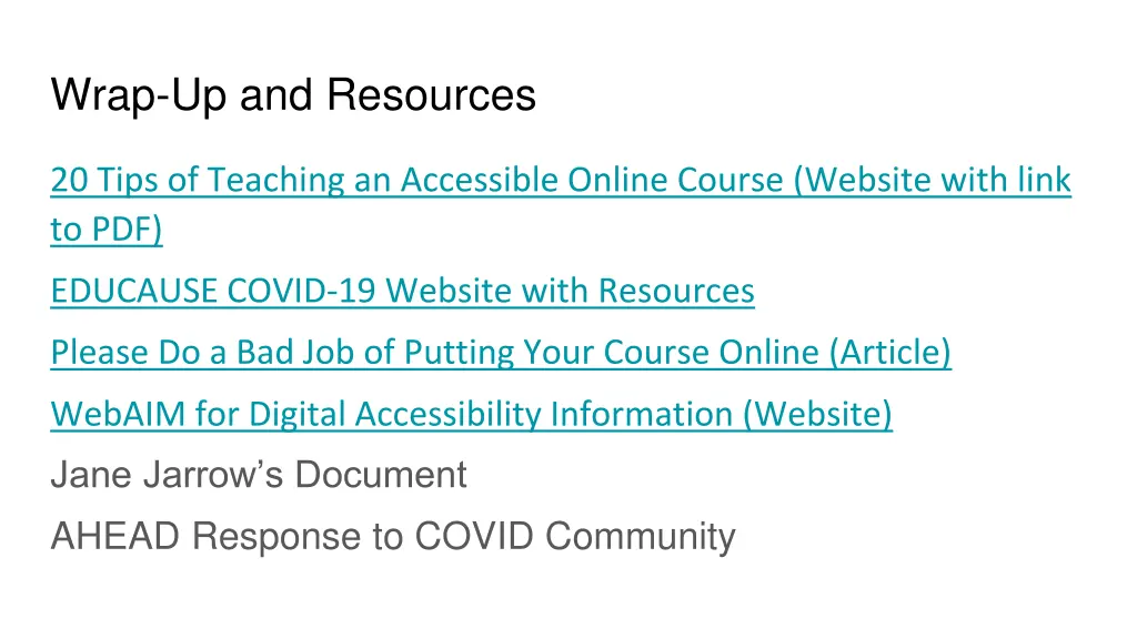 wrap up and resources