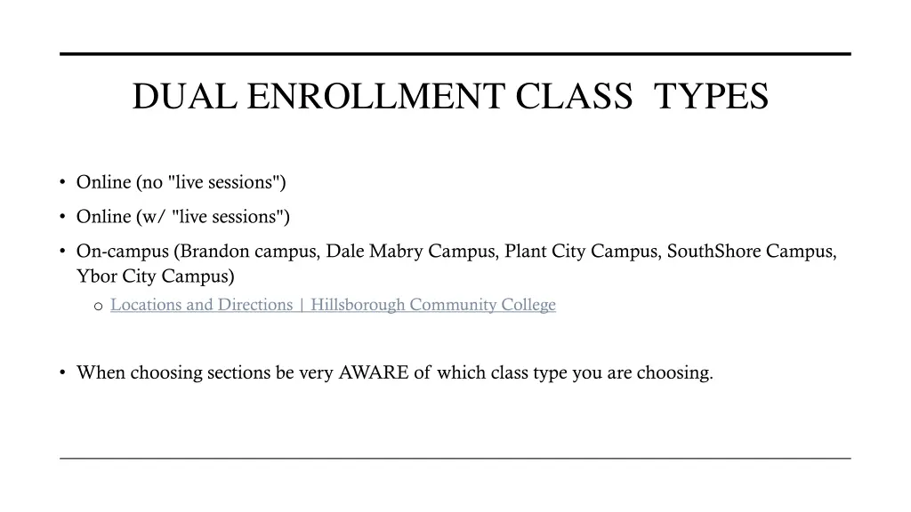 dual enrollment class types