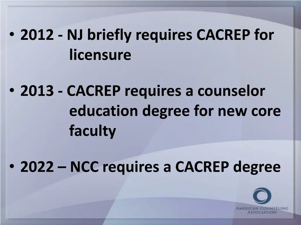 2012 nj briefly requires cacrep for licensure