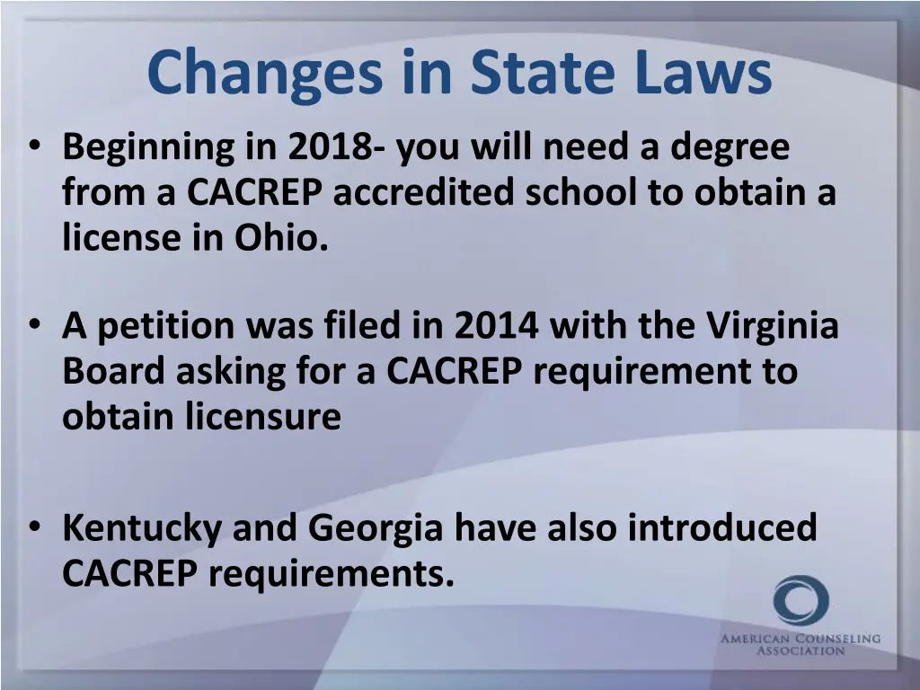 changes in state laws beginning in 2018 you will