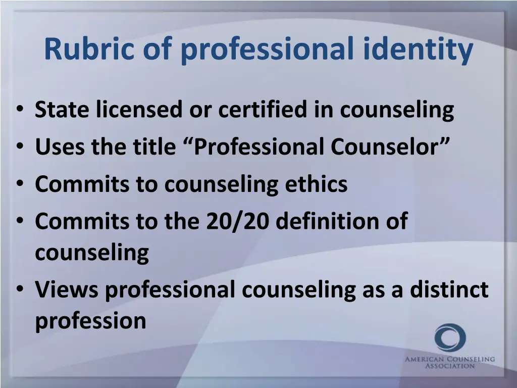 rubric of professional identity