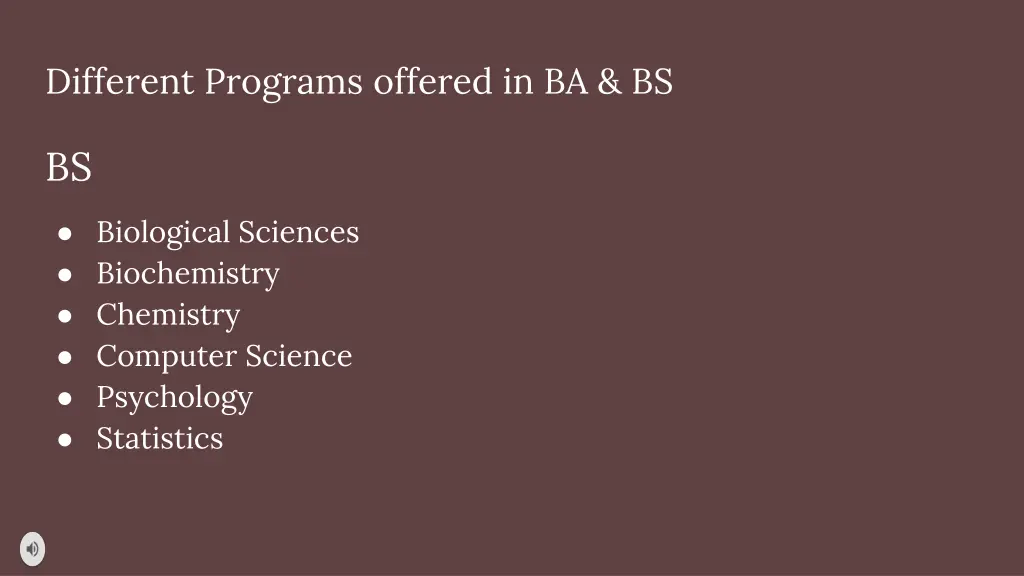 different programs offered in ba bs 1