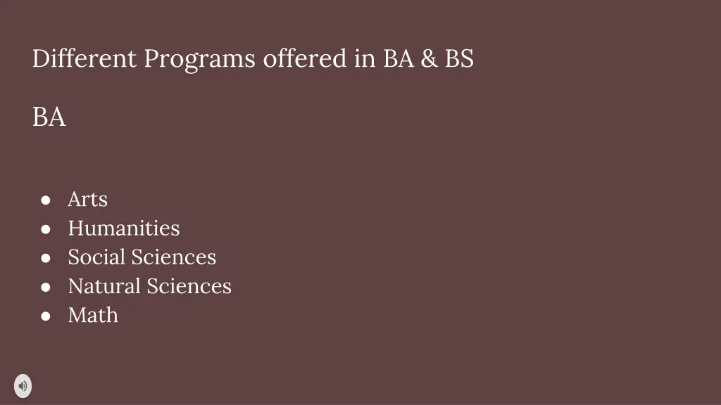 different programs offered in ba bs