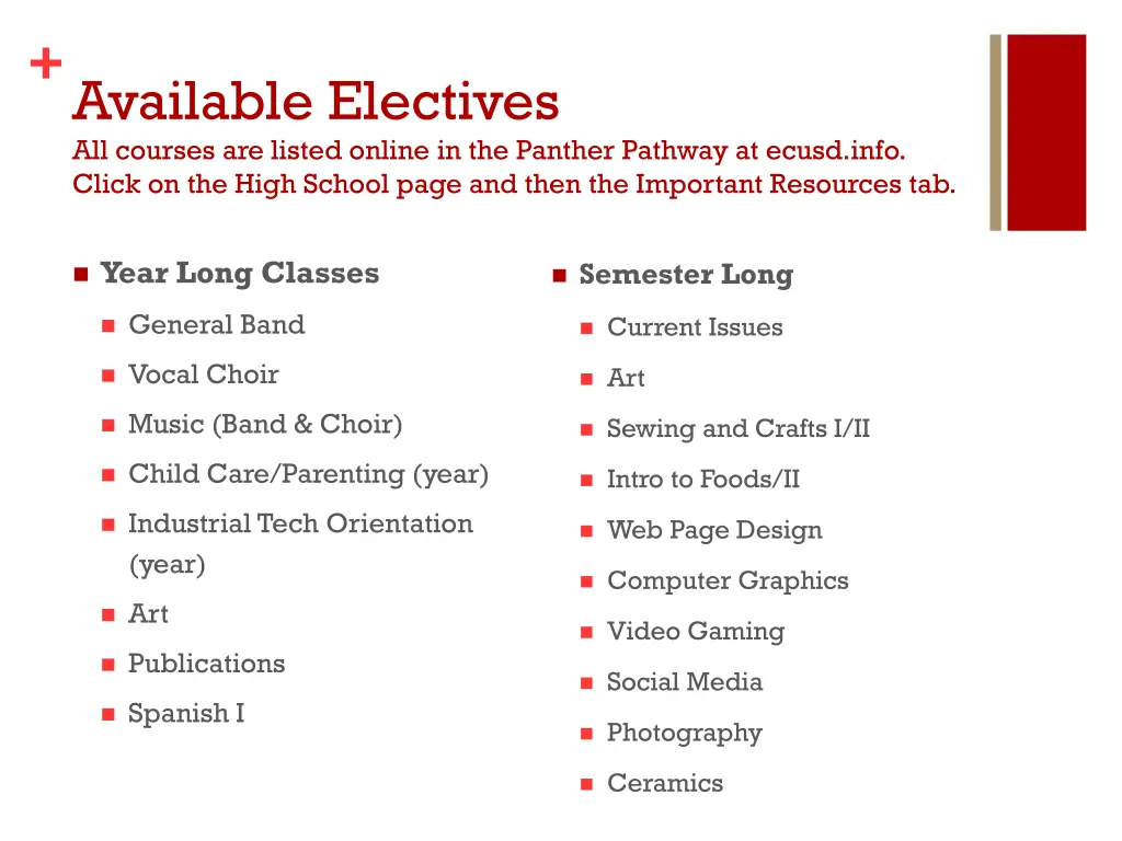 available electives all courses are listed online