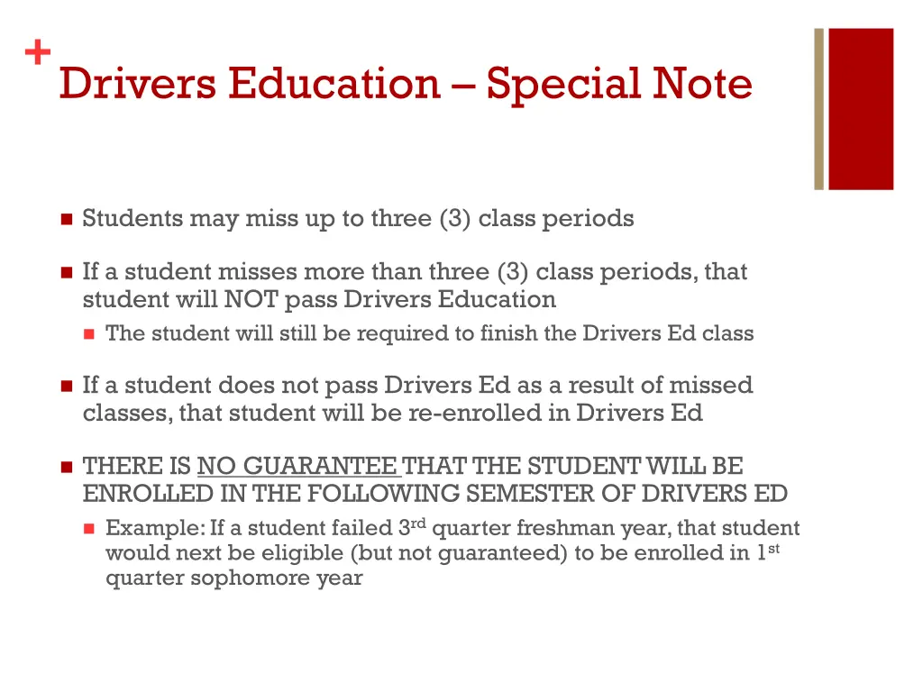 drivers education special note