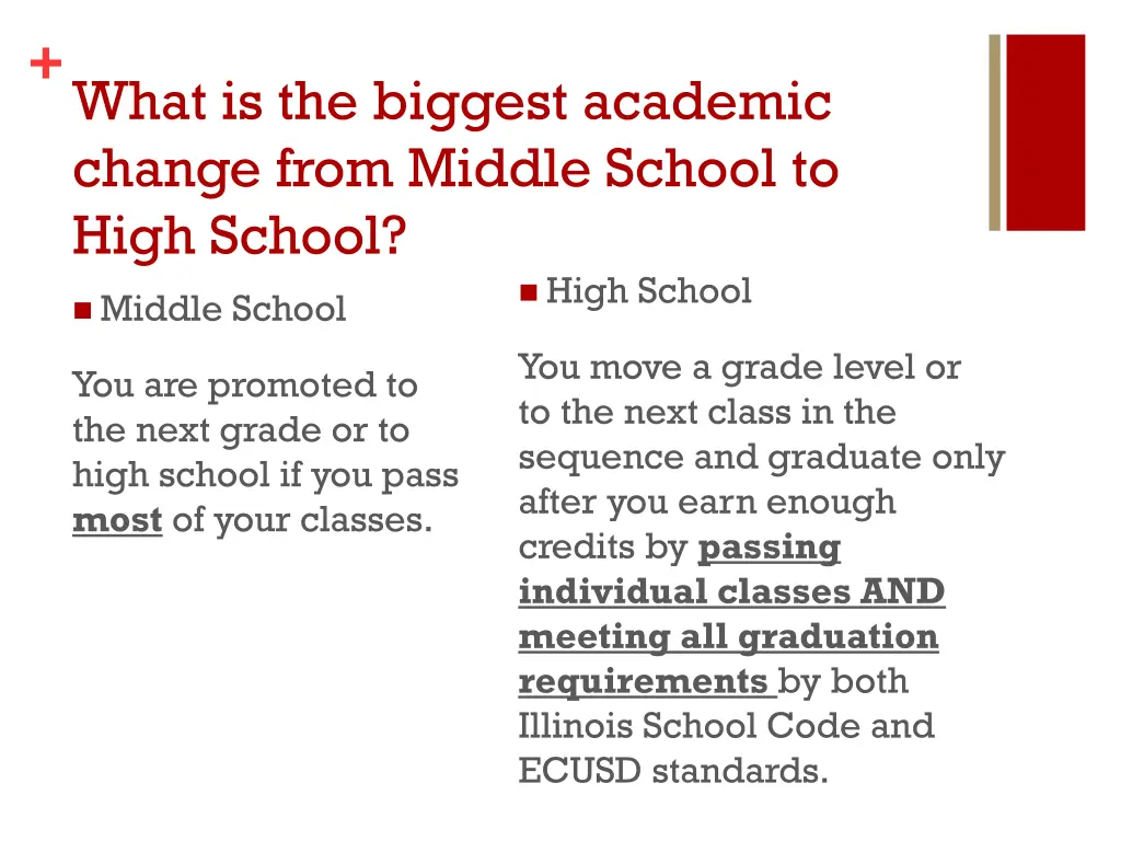 what is the biggest academic change from middle