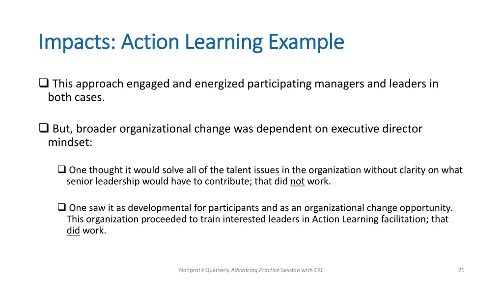 impacts action learning example impacts action