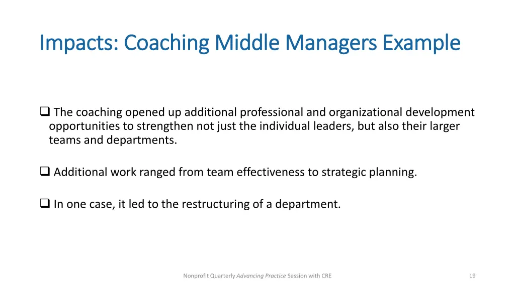 impacts coaching middle managers example impacts