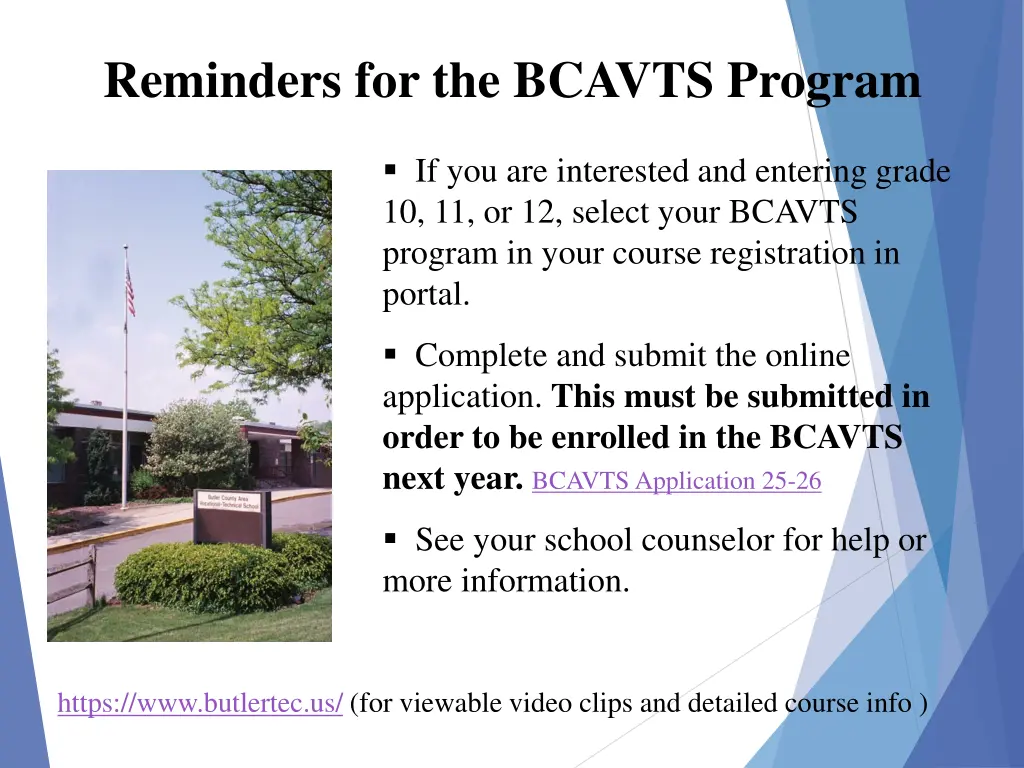reminders for the bcavts program