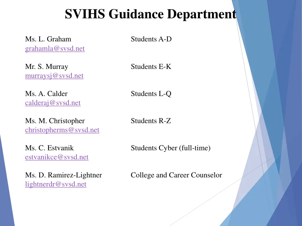 svihs guidance department