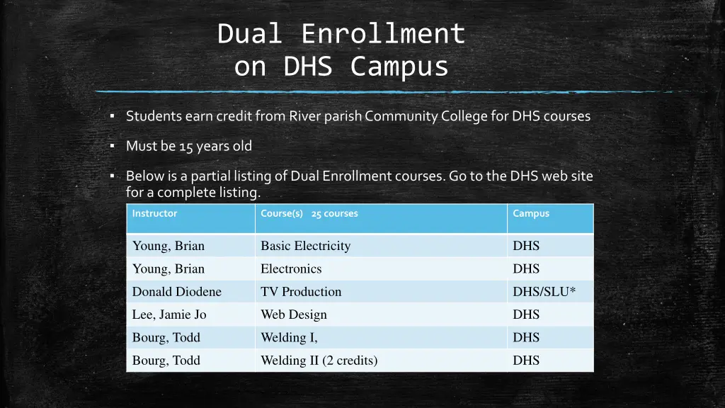 dual enrollment on dhs campus