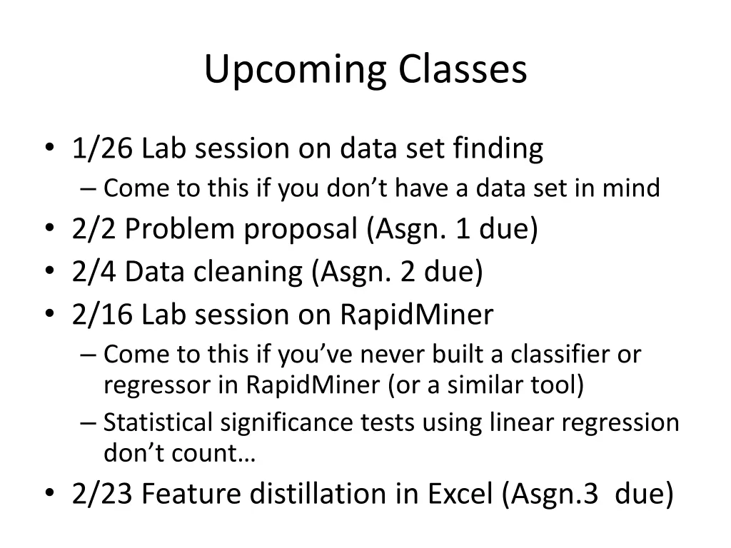 upcoming classes