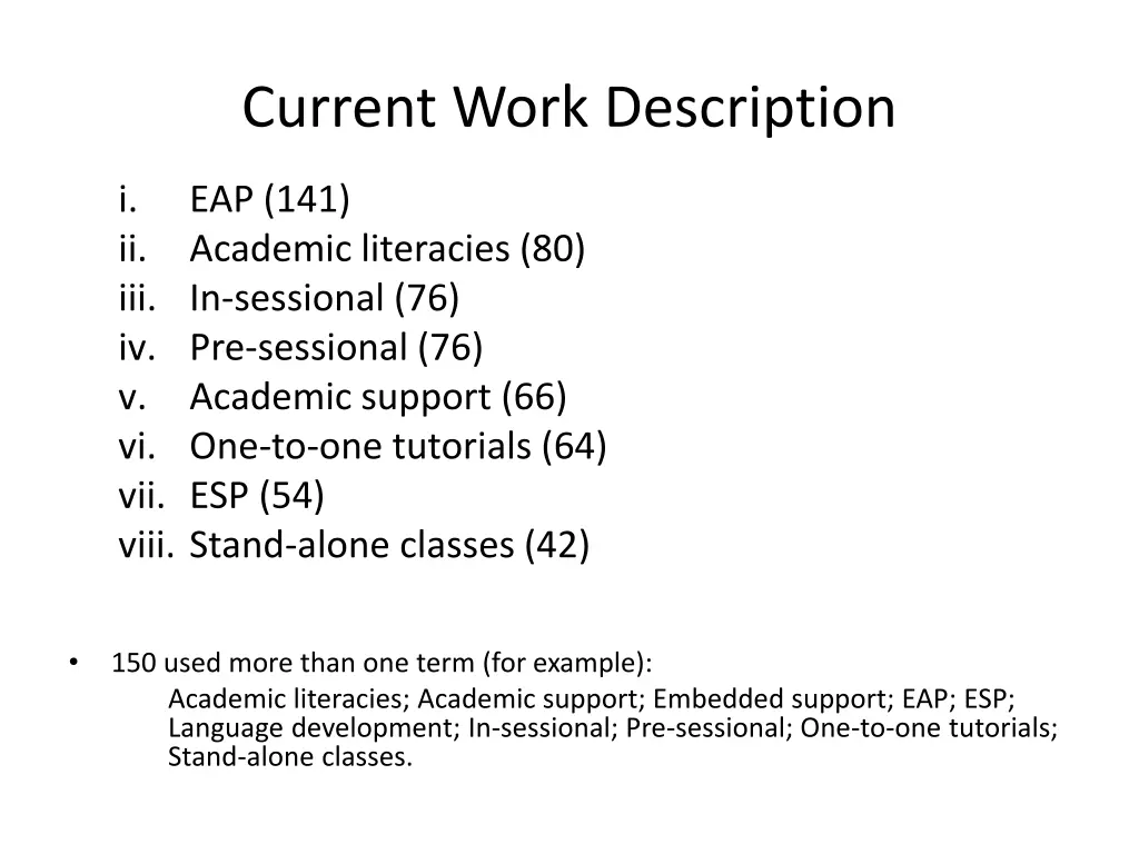 current work description