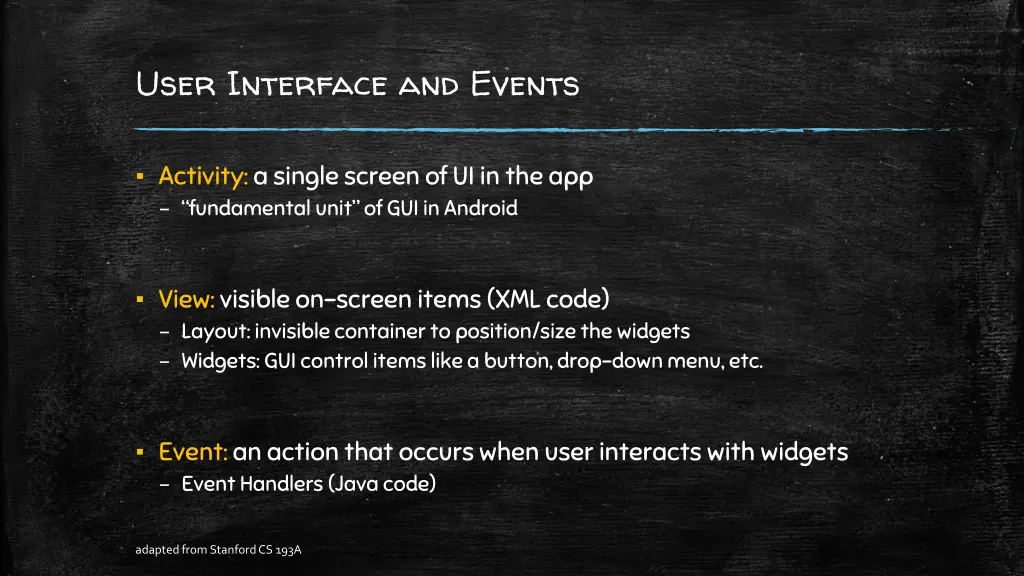 user interface and events