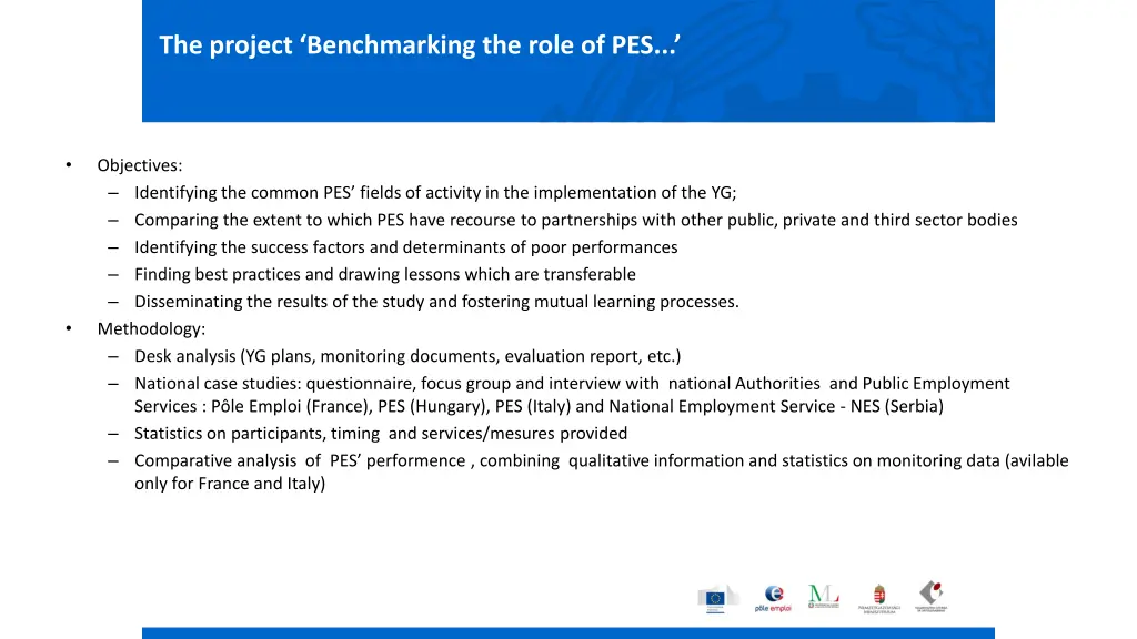 the project benchmarking the role of pes