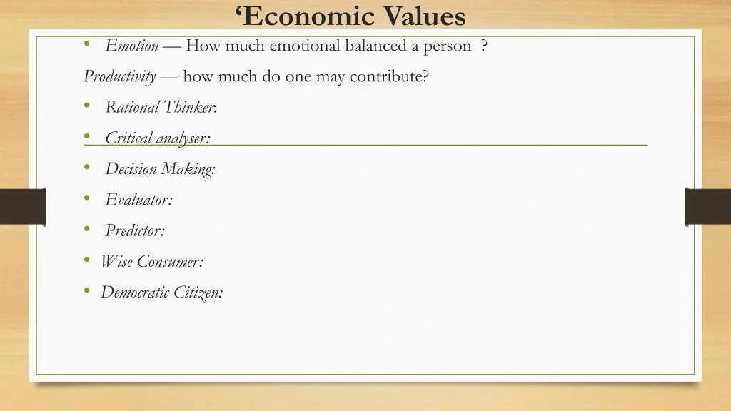 economic values 1