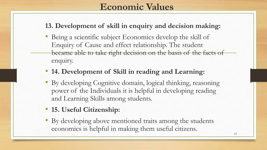economic values 8
