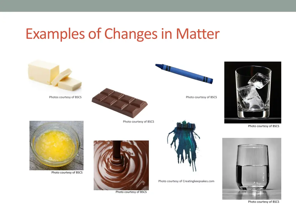 examples of changes in matter
