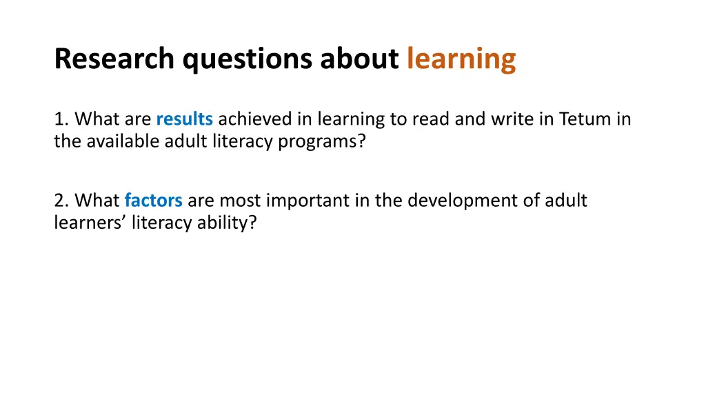 research questions about learning