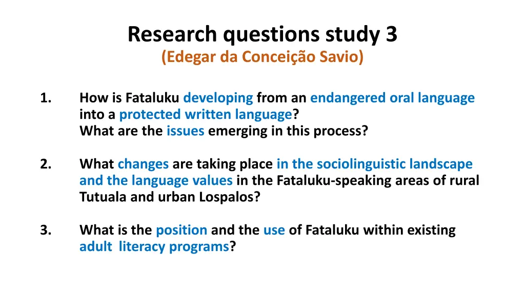 research questions study 3 edegar da concei