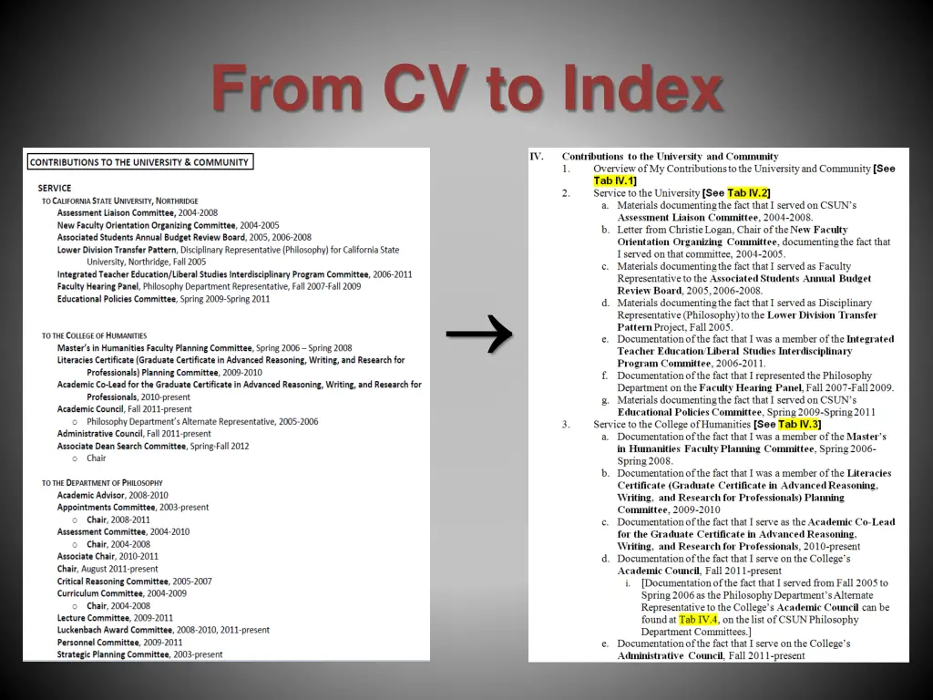 from cv to index