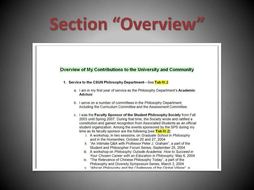 section overview